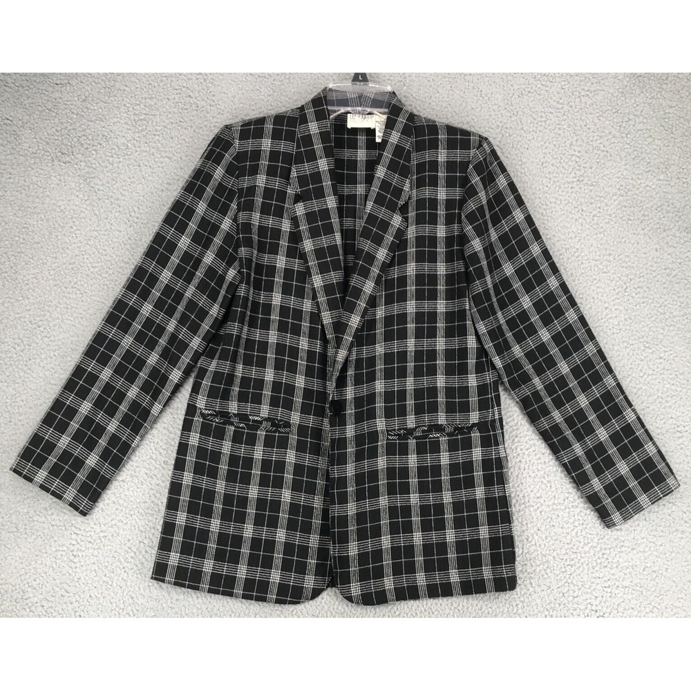 Liz Baker Essentials Blazer Jacket Women Size 6 Unlined Black White Plaid